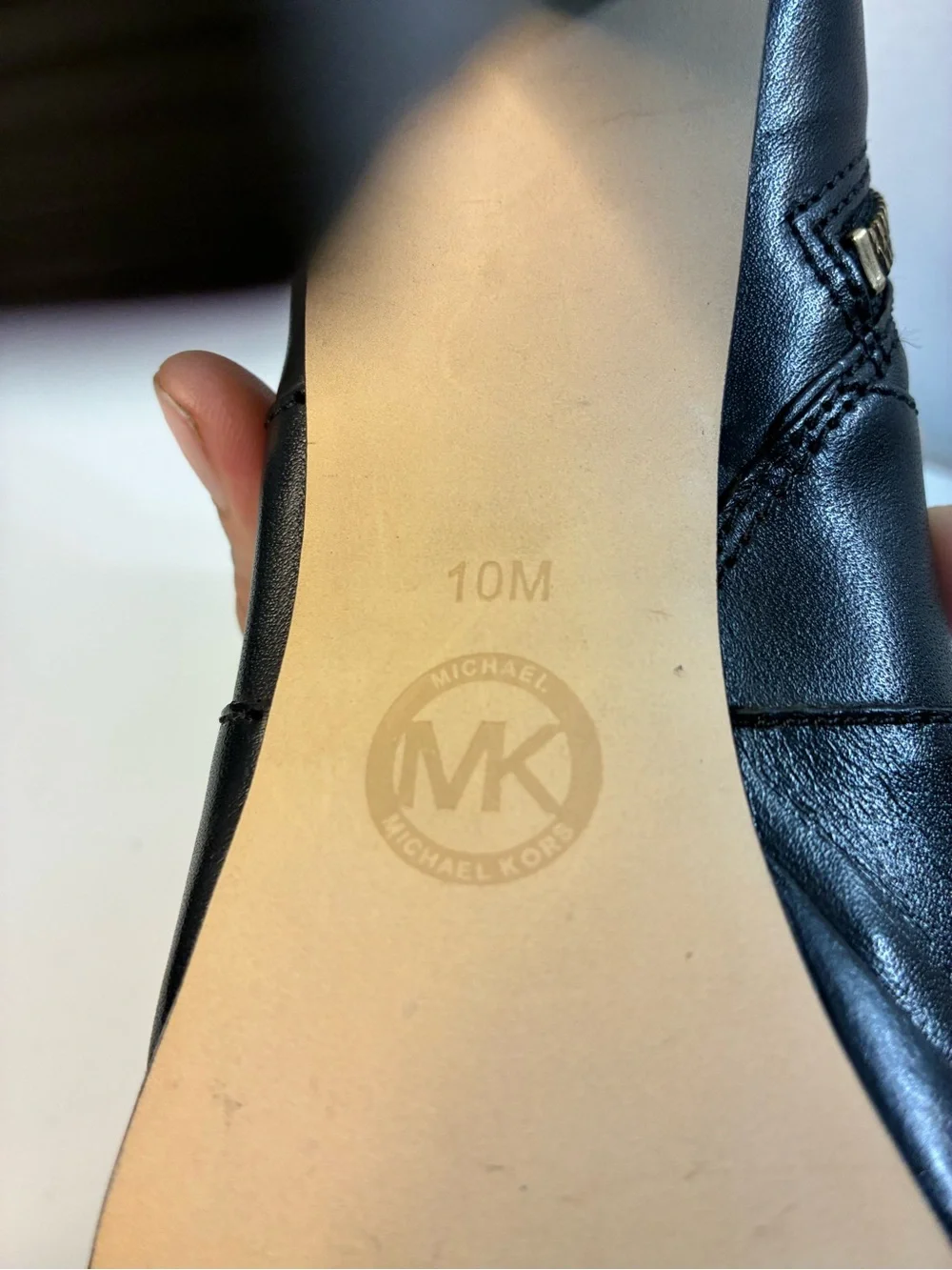 Michael Kors Wyatt 10M Black Leather Stiletto Ankle Boots with Gold MK Accent